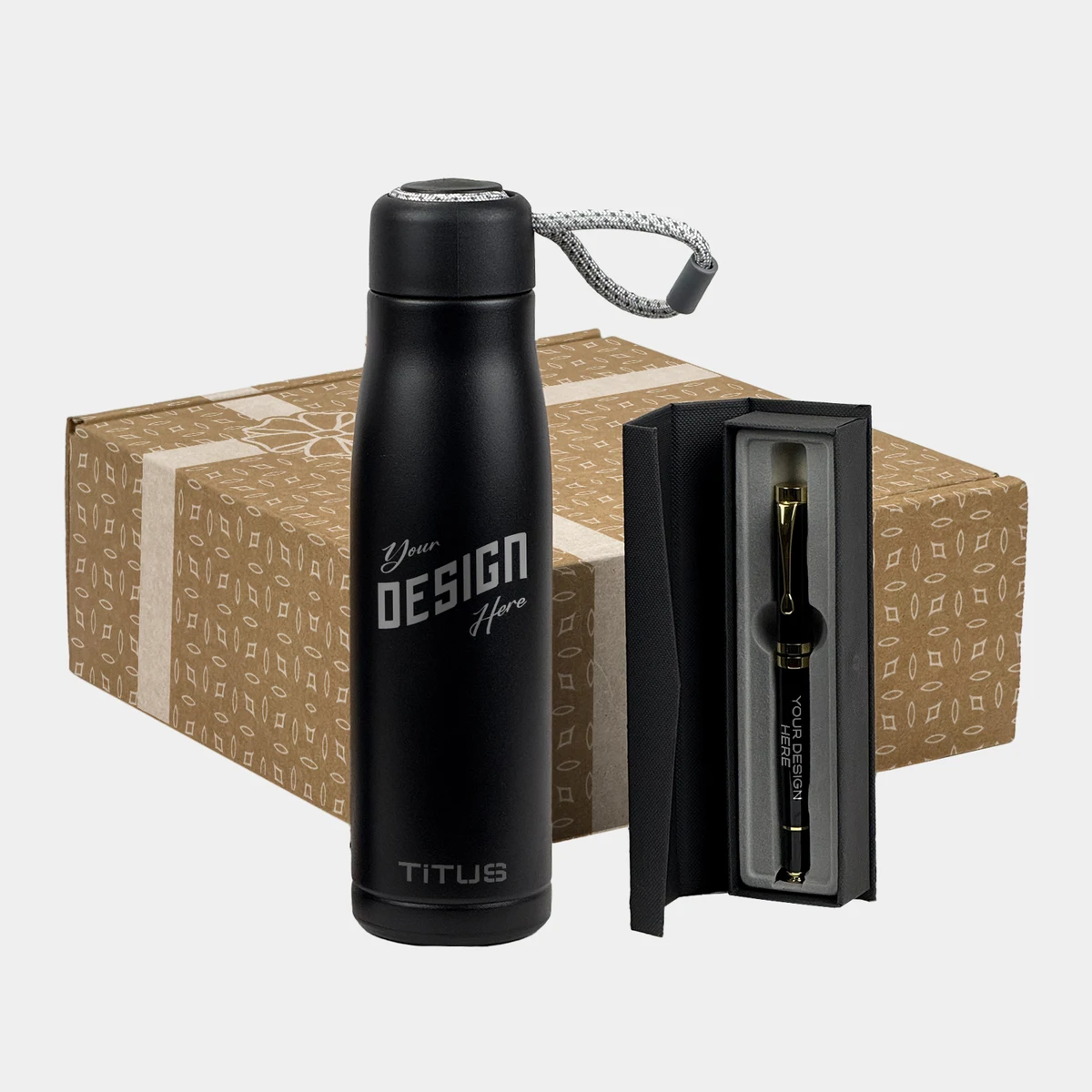 TiTUS® Executive Insulated Water Bottle & Chrome Trim Pen Gift Set 1