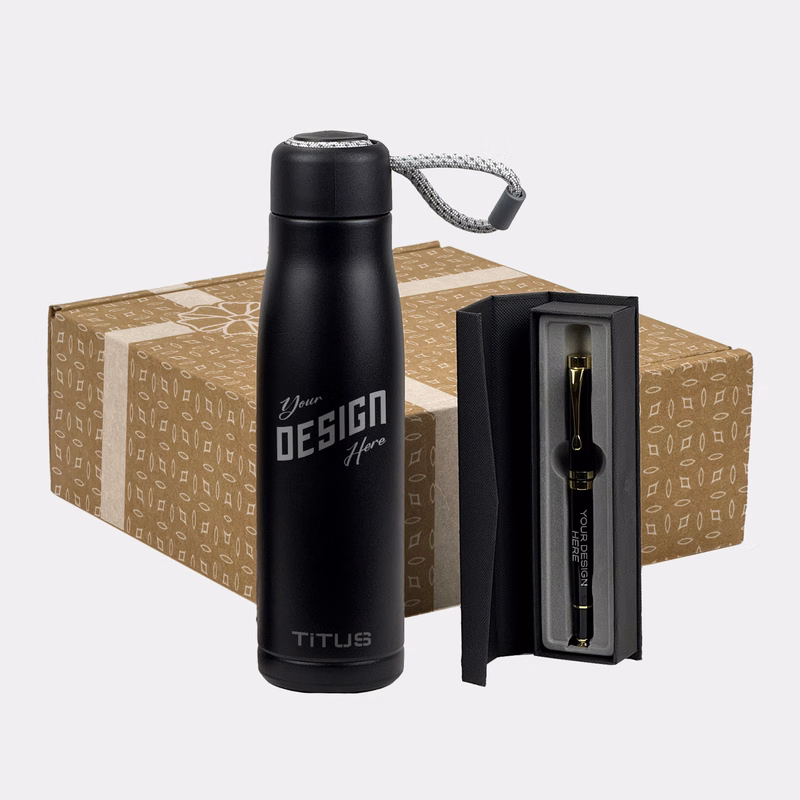 TiTUS® Executive Insulated Water Bottle & Chrome Trim Pen Gift Set