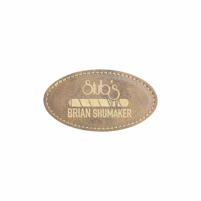 3 1/4" x 1 3/4" Rustic/Gold Leatherette Oval Badge w/ Magnet