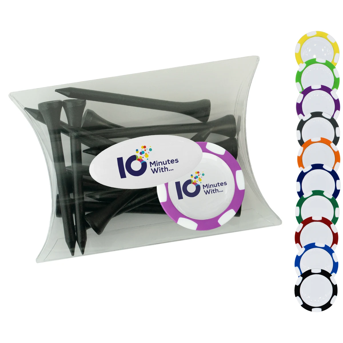 Clear Pillow Pack Golf Gift Set - Domed Poker chip & Tees 1