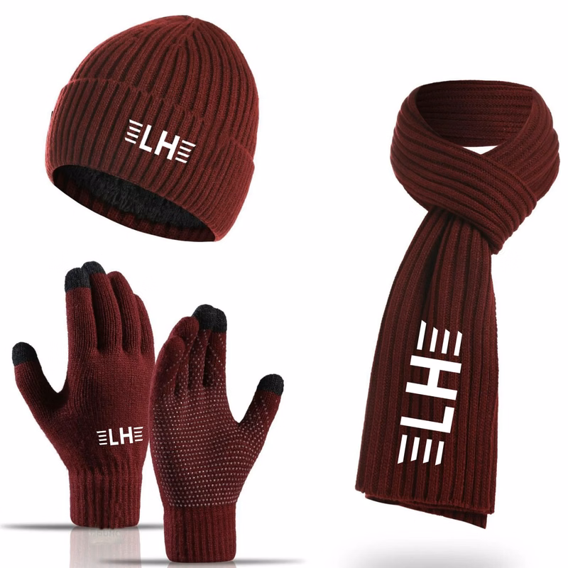 3 in 1 Winter Beanie Hat+ Scarf+Touch Screen Gloves