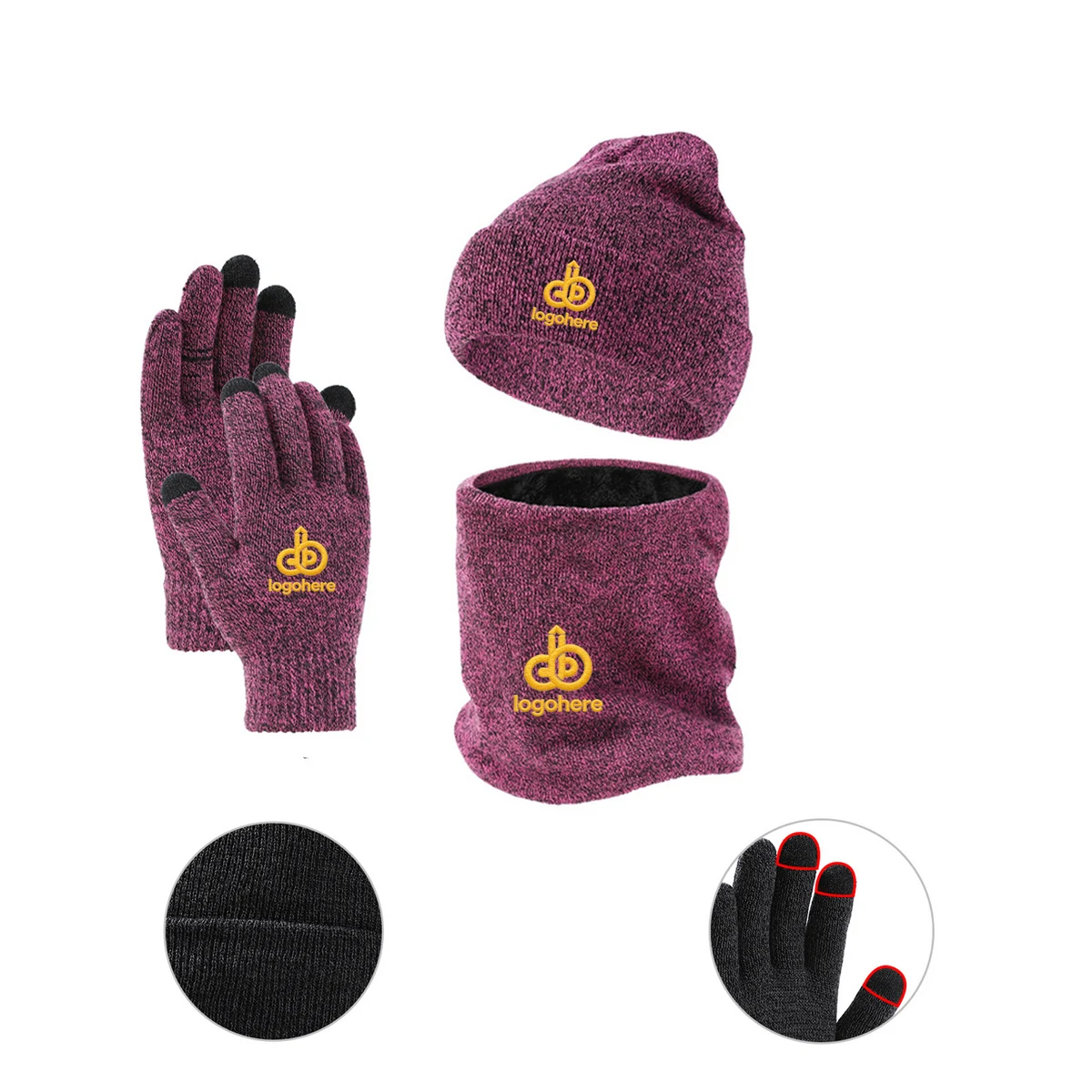 MOQ 20 Warm Acrylic Knit Hat Touchscreen Gloves Set 1