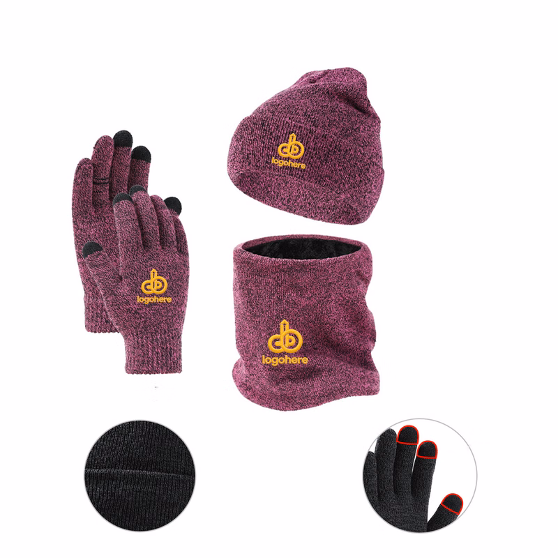 MOQ 20 Warm Acrylic Knit Hat Touchscreen Gloves Set