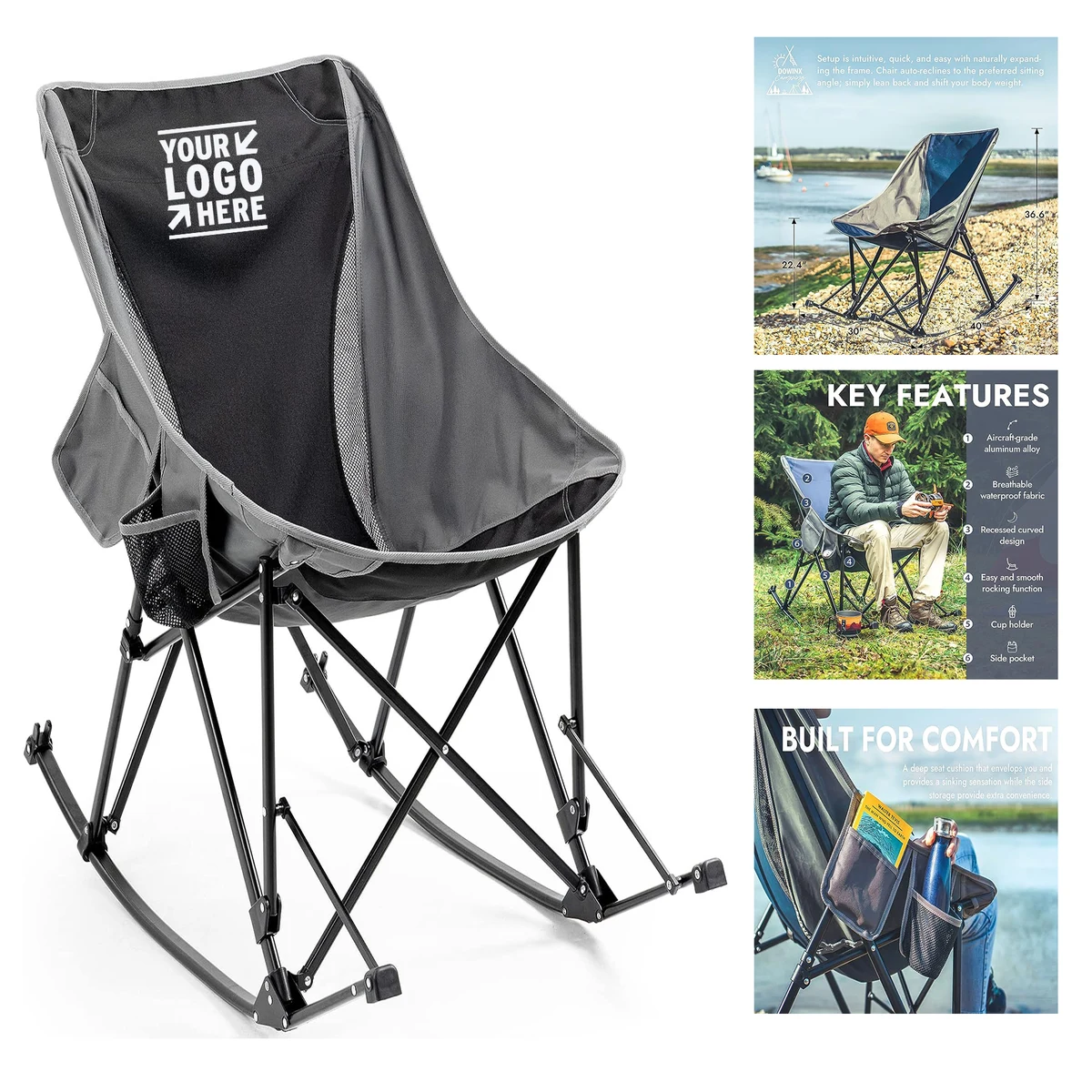 Support up to 300 lbs Folding Portable High Back Outdoor Rocker Camping Chair
1