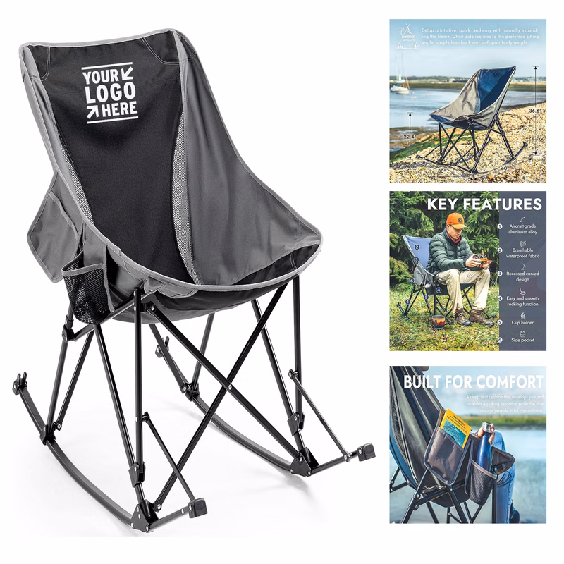 Support up to 300 lbs Folding Portable High Back Outdoor Rocker Camping Chair