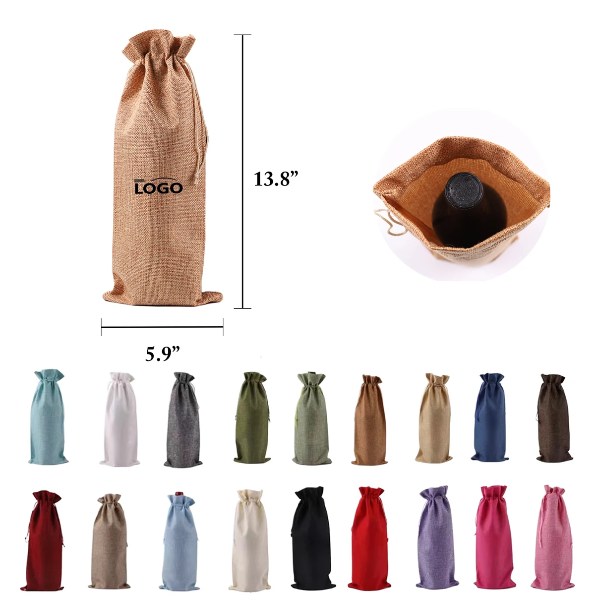 Burlap Wine Bag Set With Drawstring Closure 1
