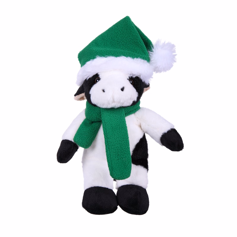 Soft Plush Stuffed Cow with Christmas Hat and Scarf