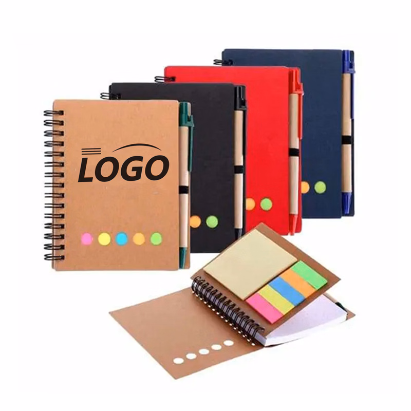 Coil Bound Notepad With Adhesive Notes And Pen
