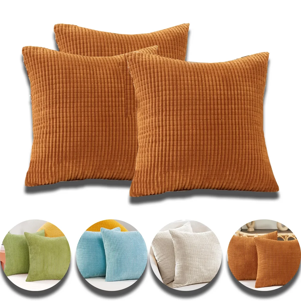 18x18 Inch Cream Stripe Pattern Square Soft Cushion Covers 1