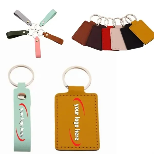 Custom Leather Stainless Steel Keychain 2.56x1.57 — Corporate Gift & Brand Promo 1