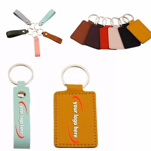 Custom Leather Stainless Steel Keychain 2.56x1.57 — Corporate Gift & Brand Promo