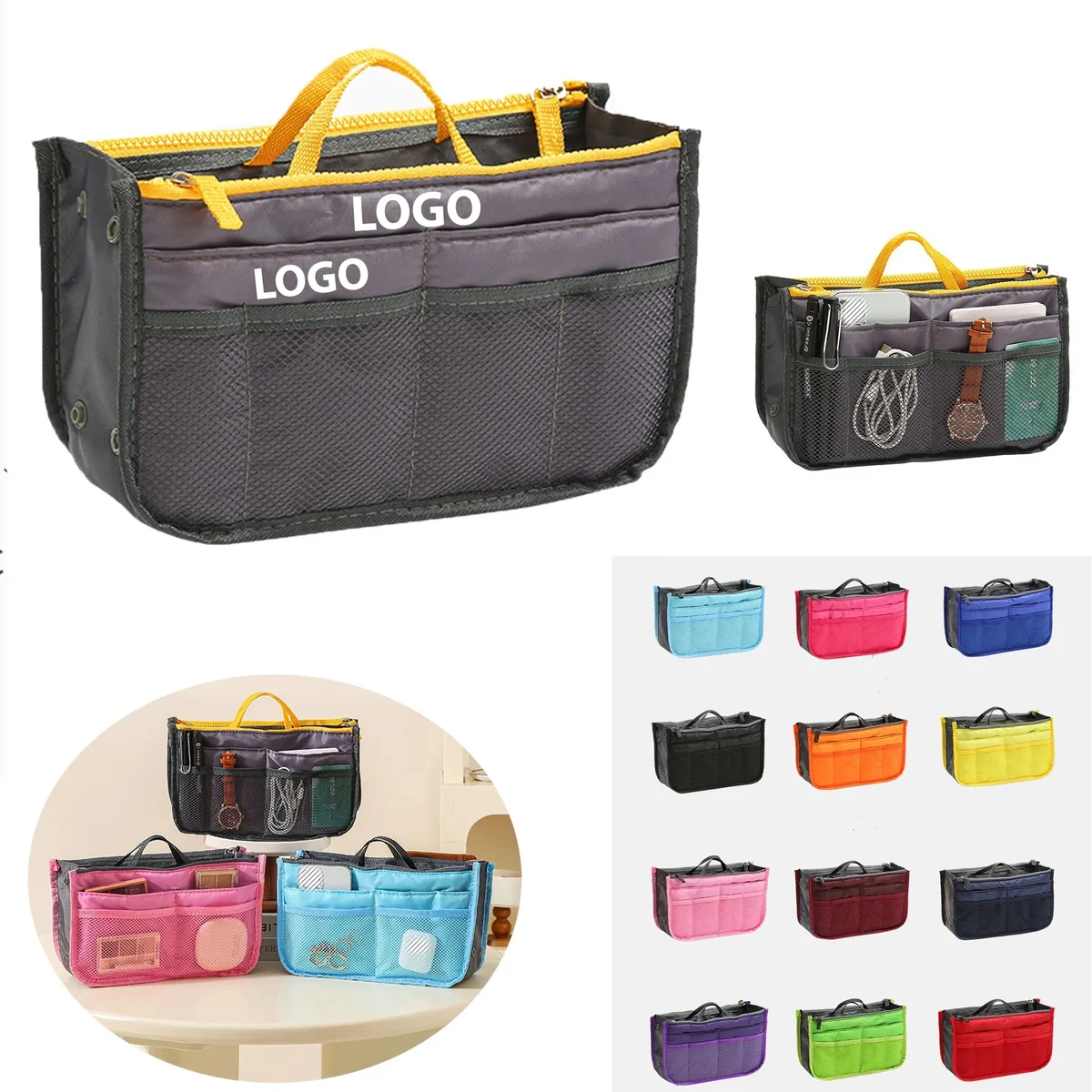 Interior Tote Organizer with Dual Zipper Compartments 1