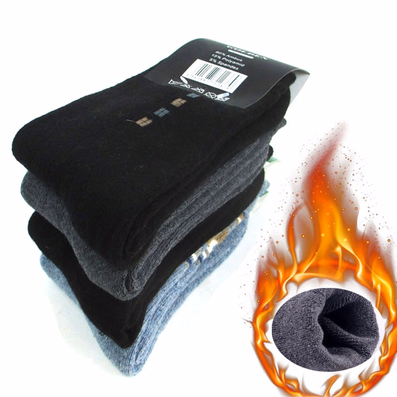Thicker Winter Socks With Fleece Unisex Cotton Longer Sock Jacquard Weave