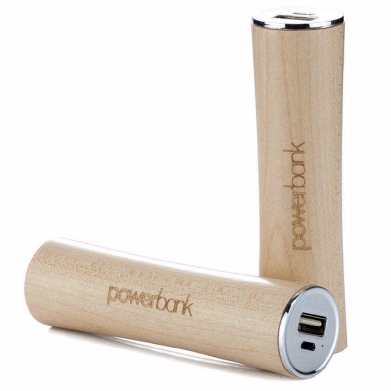 Wooden lipstick-sized power bank