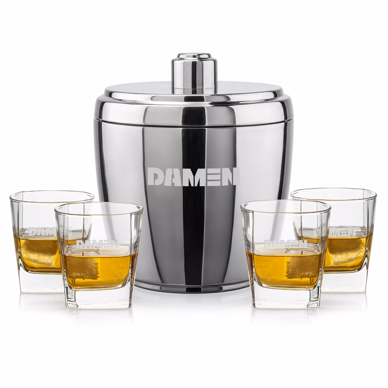 Pescara Ice Bucket & Sterling On-the-Rocks Set
