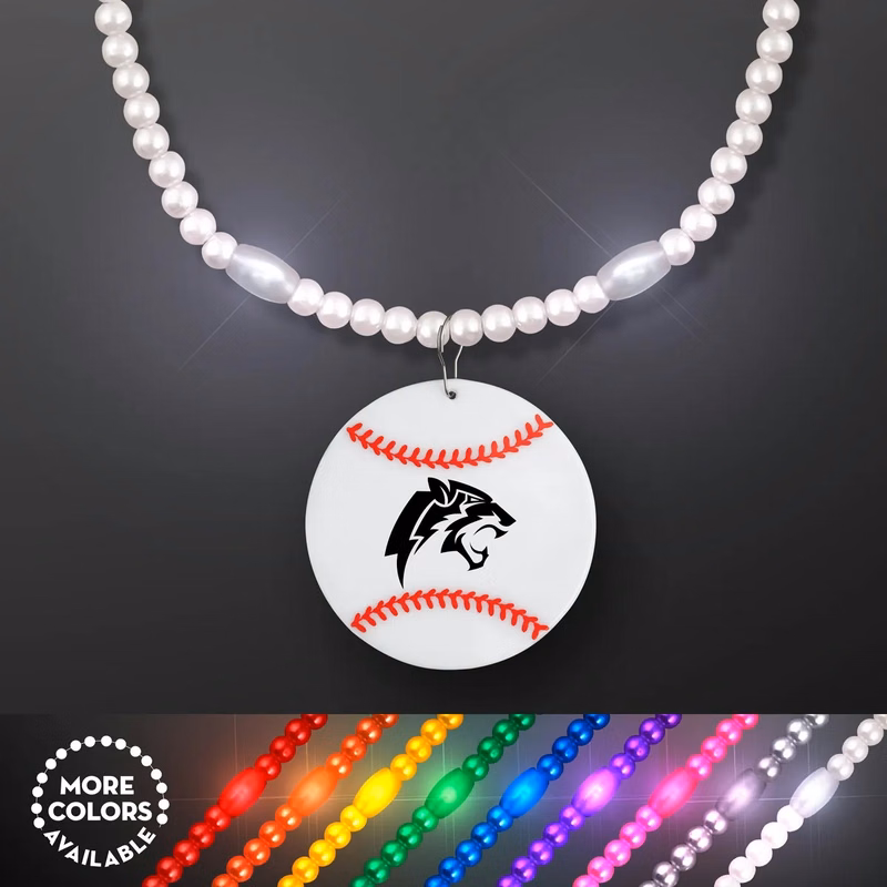 LED Bead Necklace with Baseball Medallion