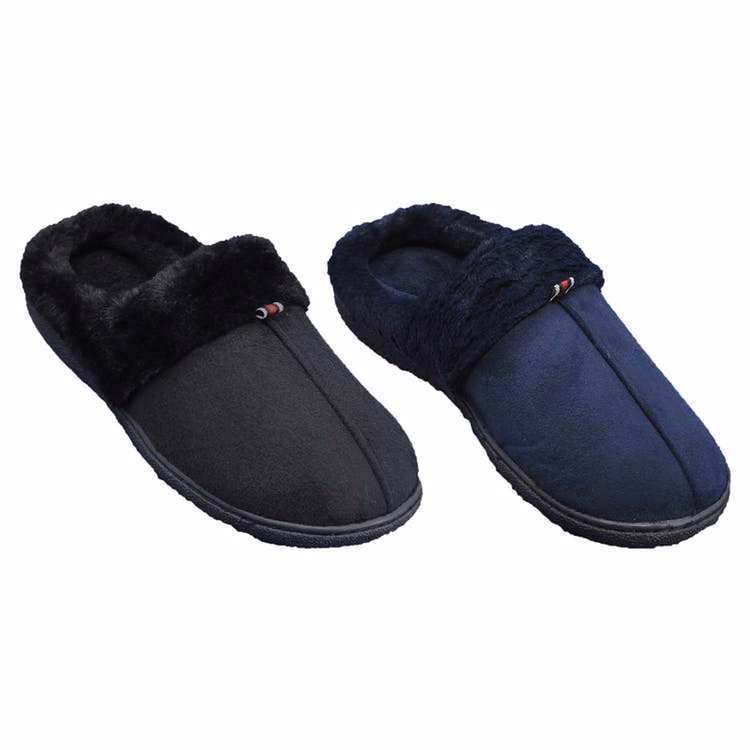 Men's Classic Fur Slippers - Black & Navy
