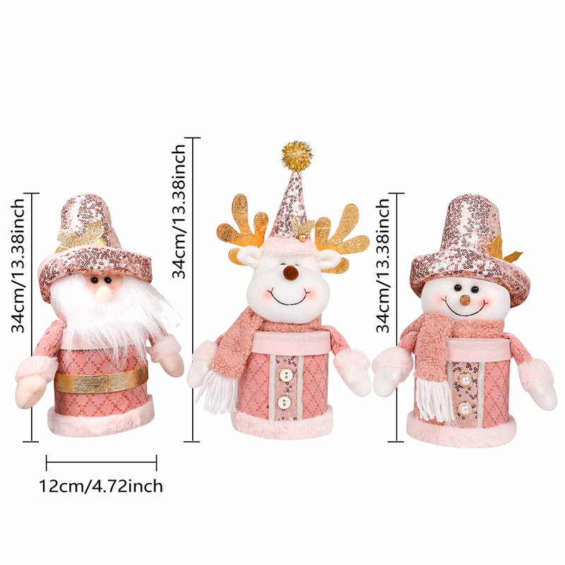 Festive Pink Santa, Reindeer, and Snowman Ornaments Set - 34cm Holiday Decor