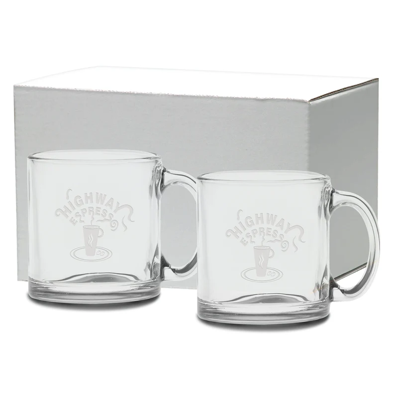 13 oz. Etched Clear Glass Coffee Mug Gift Set 1