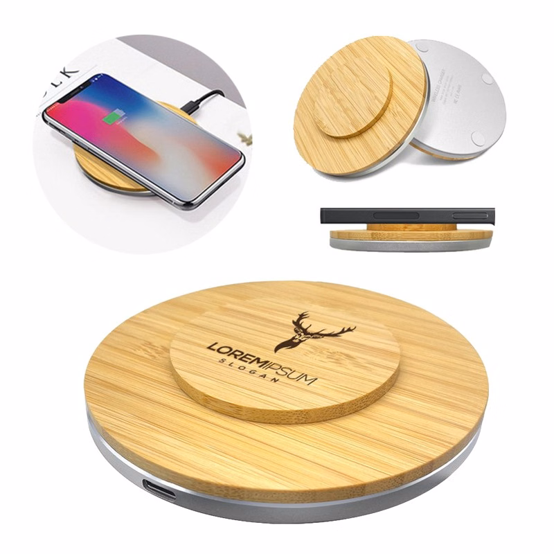 Bamboo & Aluminum 15W Fast Wireless Charger with Convex Design