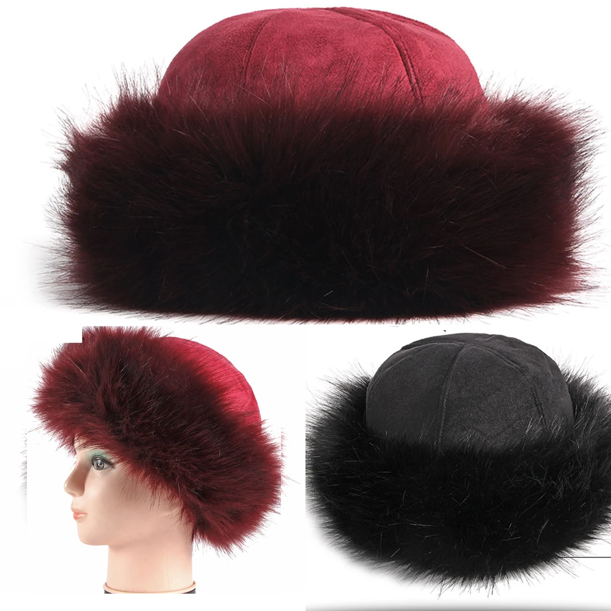 Women Leopard Faux Fur Hats Fluffy Bucket Hat 1