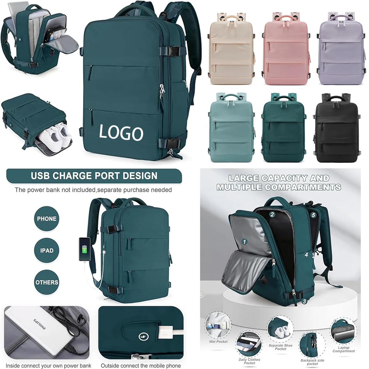 Multi Pocket Carry On Travel Backpack 1