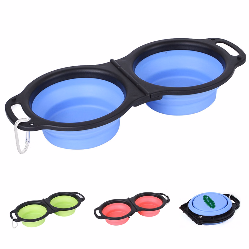 Travel-Friendly Dual Pet Bowl with Carabiner