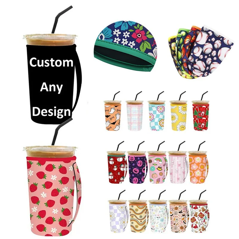 Beverage Sleeve Reusable Neoprene Cooler with Handle, custom koozie with logo imprint 1
