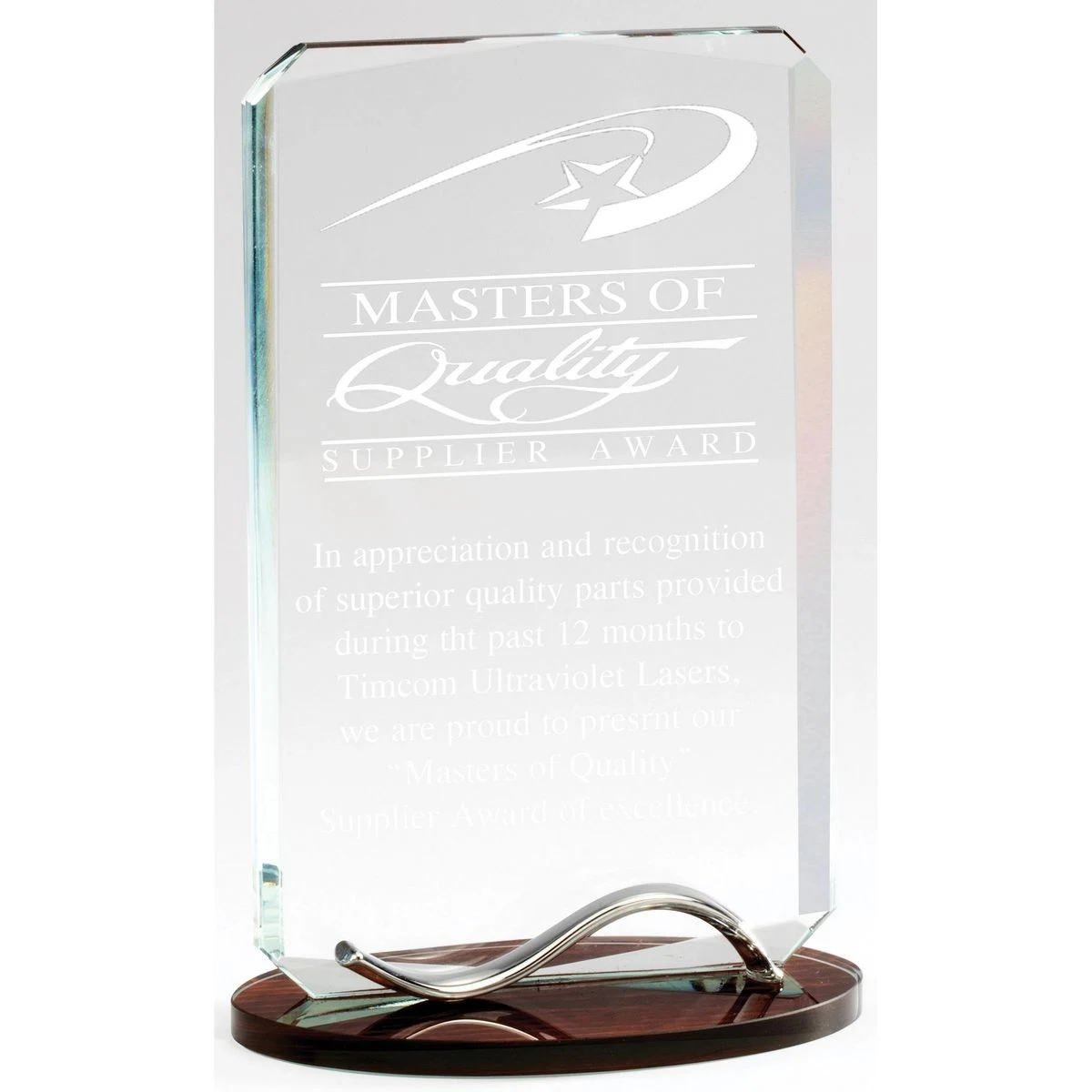 6 1/4" Tablet Crystal Award On Wood Look Base 1
