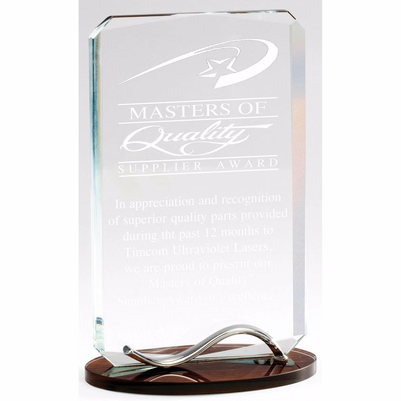 6 1/4" Tablet Crystal Award On Wood Look Base