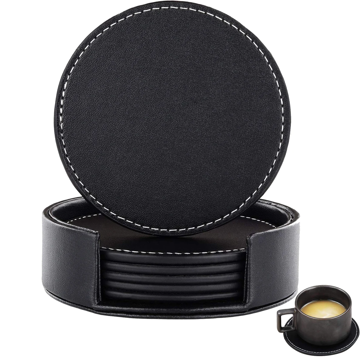 Leather Coasters with Holder Set of 6 1