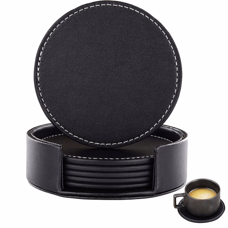 Leather Coasters with Holder Set of 6