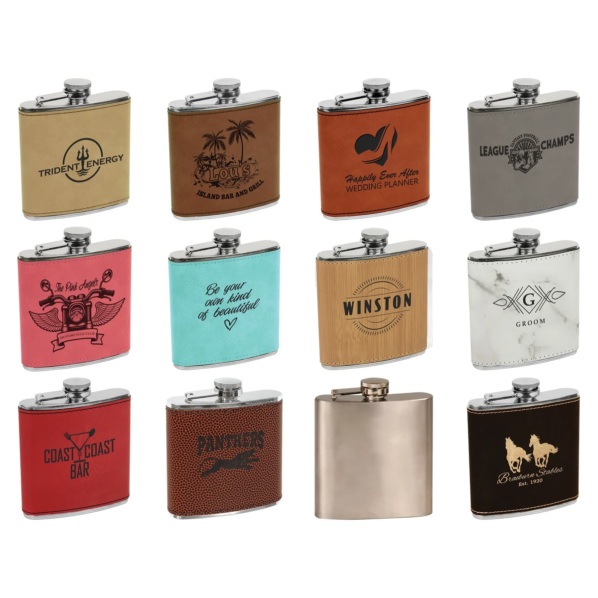 6 oz. Leatherette-Wrapped Stainless Steel Flask, 3.75" x 1" x 4.25" 1
