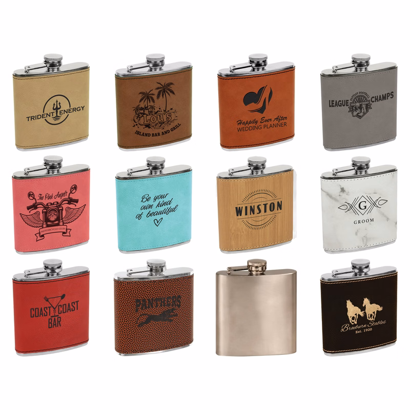 6 oz. Leatherette-Wrapped Stainless Steel Flask, 3.75" x 1" x 4.25"