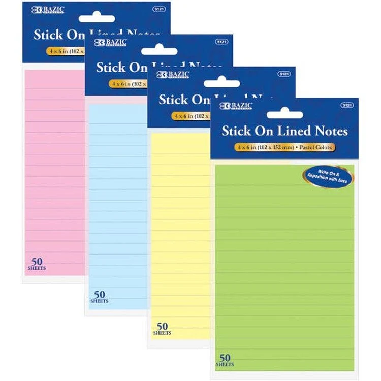 Stick On Notes - 50 Pages Lined 4" x 6" 1