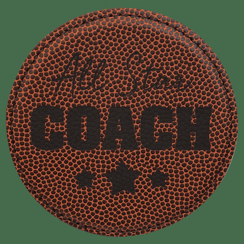 4" Round Football Leatherette Coaster