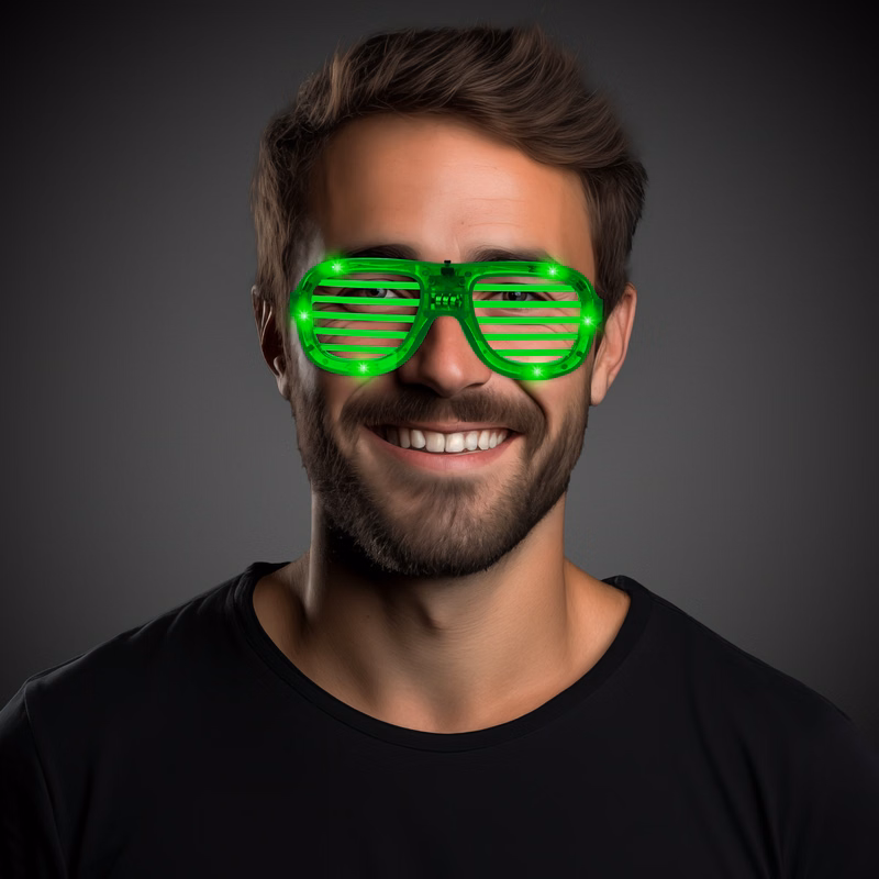Green Light Up Glow LED Slotted Glasses