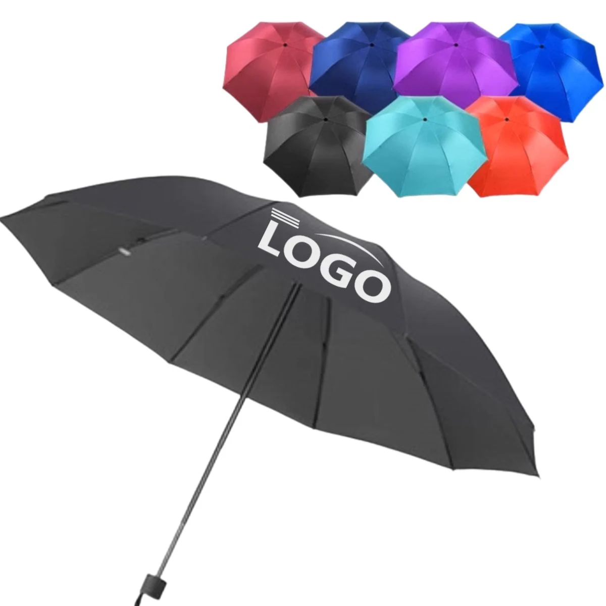 Custom Logo 8 Rib Black Glue Waterproof Manual Umbrella 1