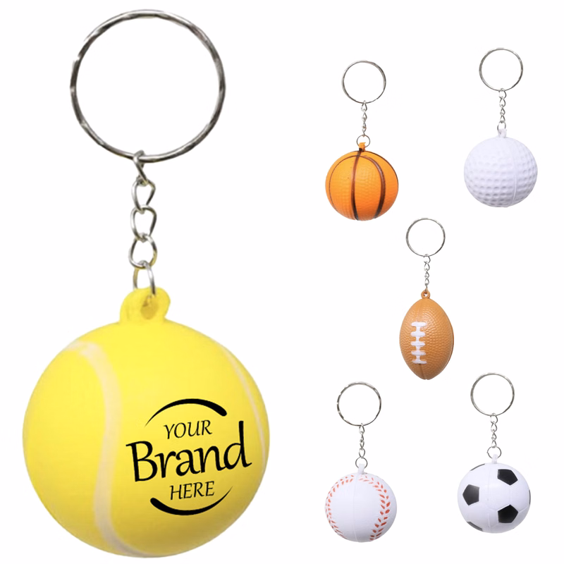Multi Sport Ball Shaped PU Stress Relief Keychain Fidget Toy