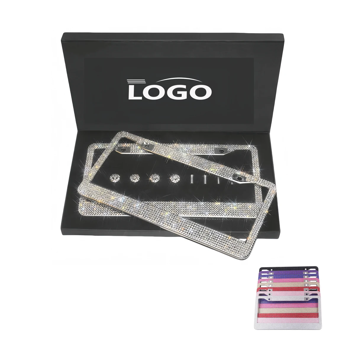 Rhinestone Stainless Steel License Plate Frame with Gift Box 1