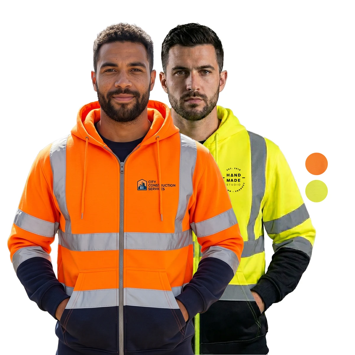 Class 3 Color Block 2" Reflective Tape Safety Zipper Hoodie with Kangaroo Pocket 1
