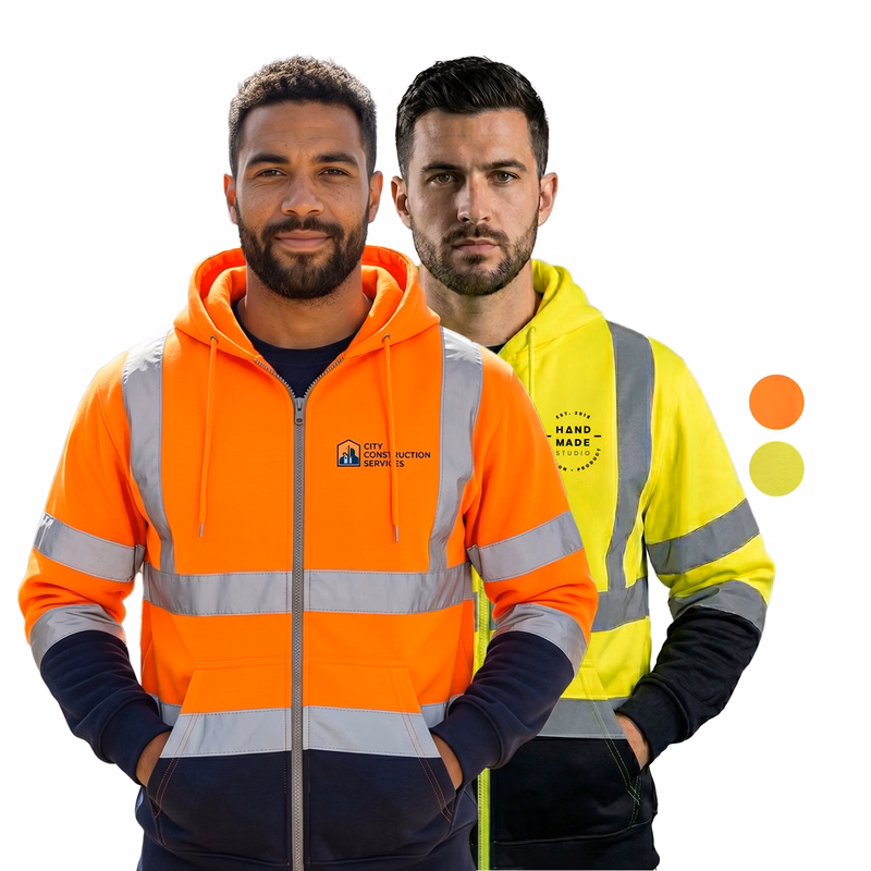 Class 3 Color Block 2" Reflective Tape Safety Zipper Hoodie with Kangaroo Pocket