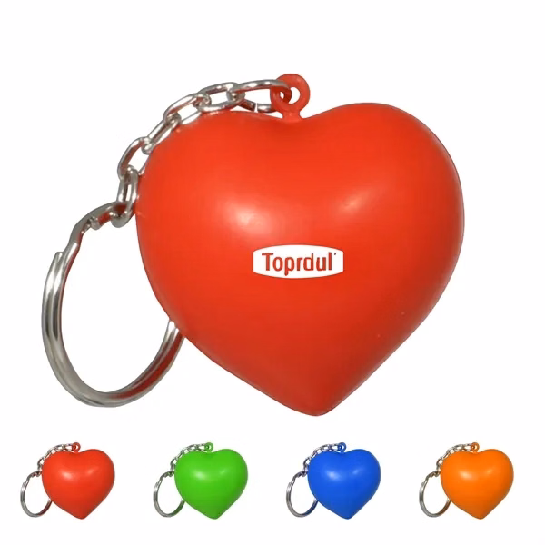Custom Heart Shaped PU Foam Stress Ball Keychain — Anxiety Relief Accessory