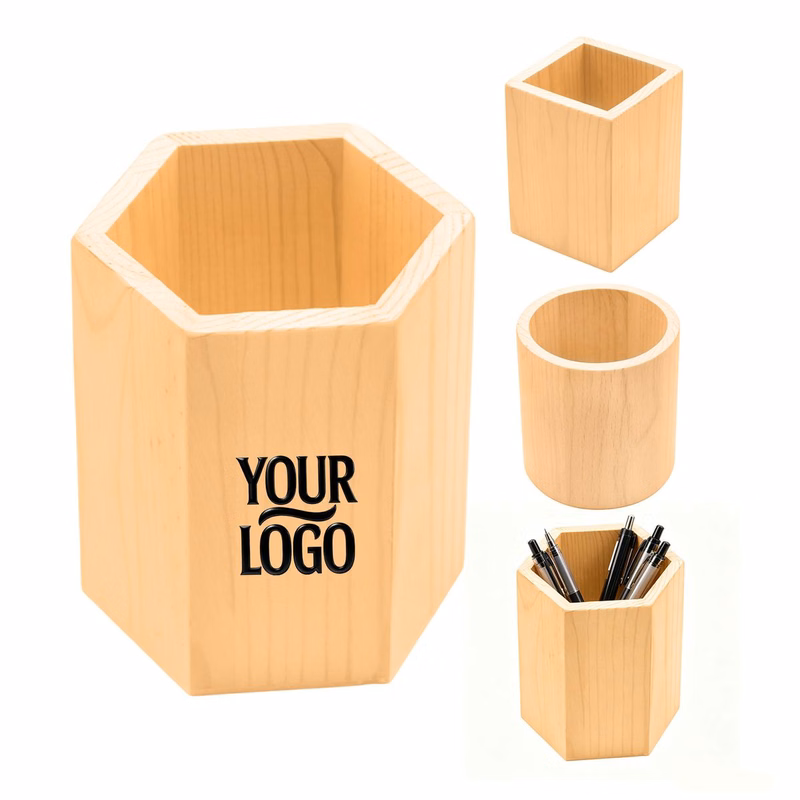 Minimalist Natural Wood Desk Pen Holder