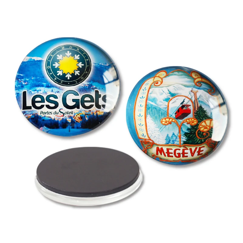 Custom Round Shape Crystal Glass Fridge Magnet For Souvenir Gift 1