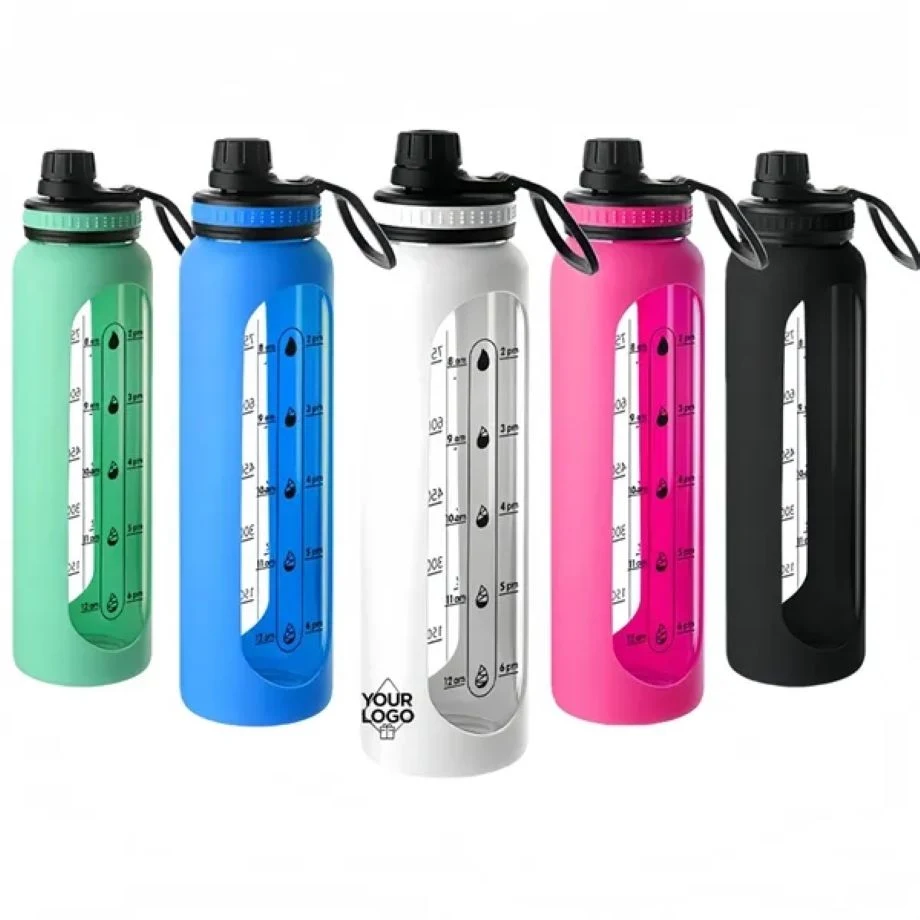 32oz Time-Marked Water Bottle with Protective Sleeve 1