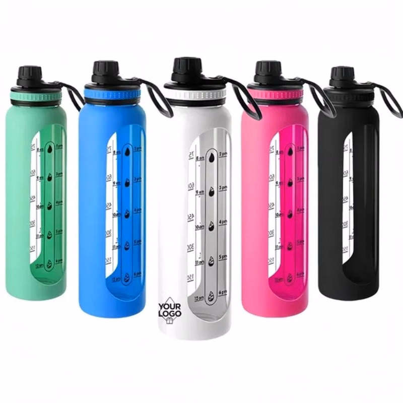 32oz Time-Marked Water Bottle with Protective Sleeve