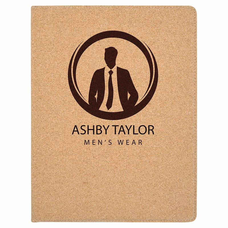 9 1/2" x 12" Light Brown Cork Portfolio with Notepad