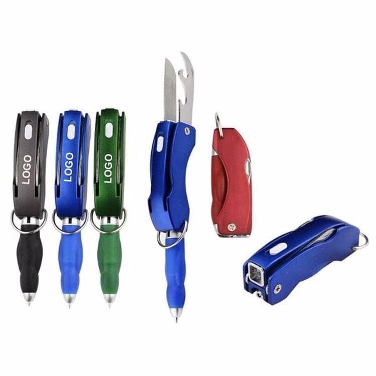 Ballpoint Pen with Knife/ Bottle Opener & LED Light
