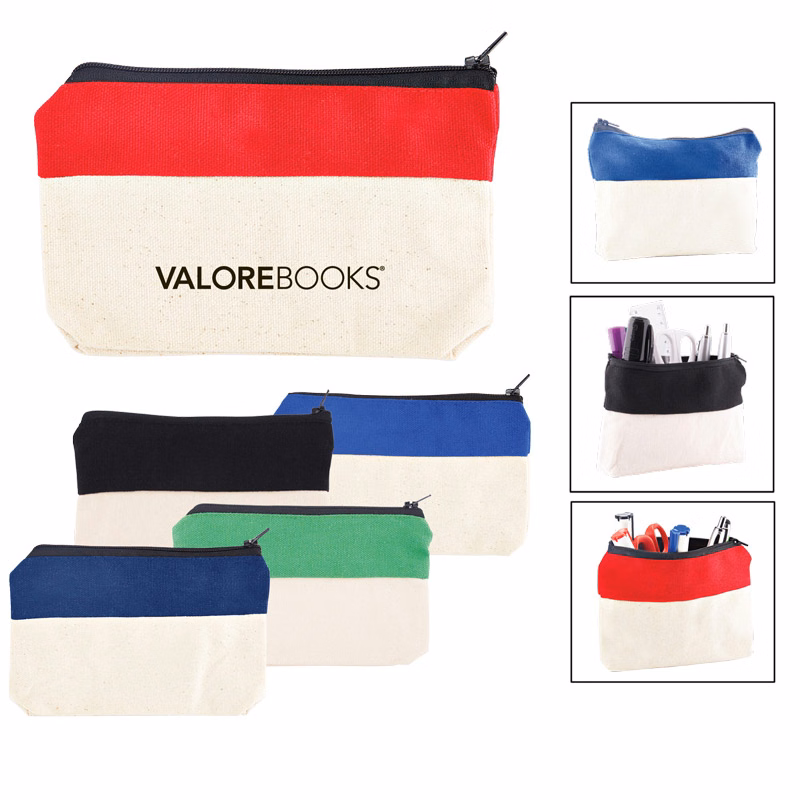 Two-Tone Zip Cotton Valuables/School Supplies Pouch